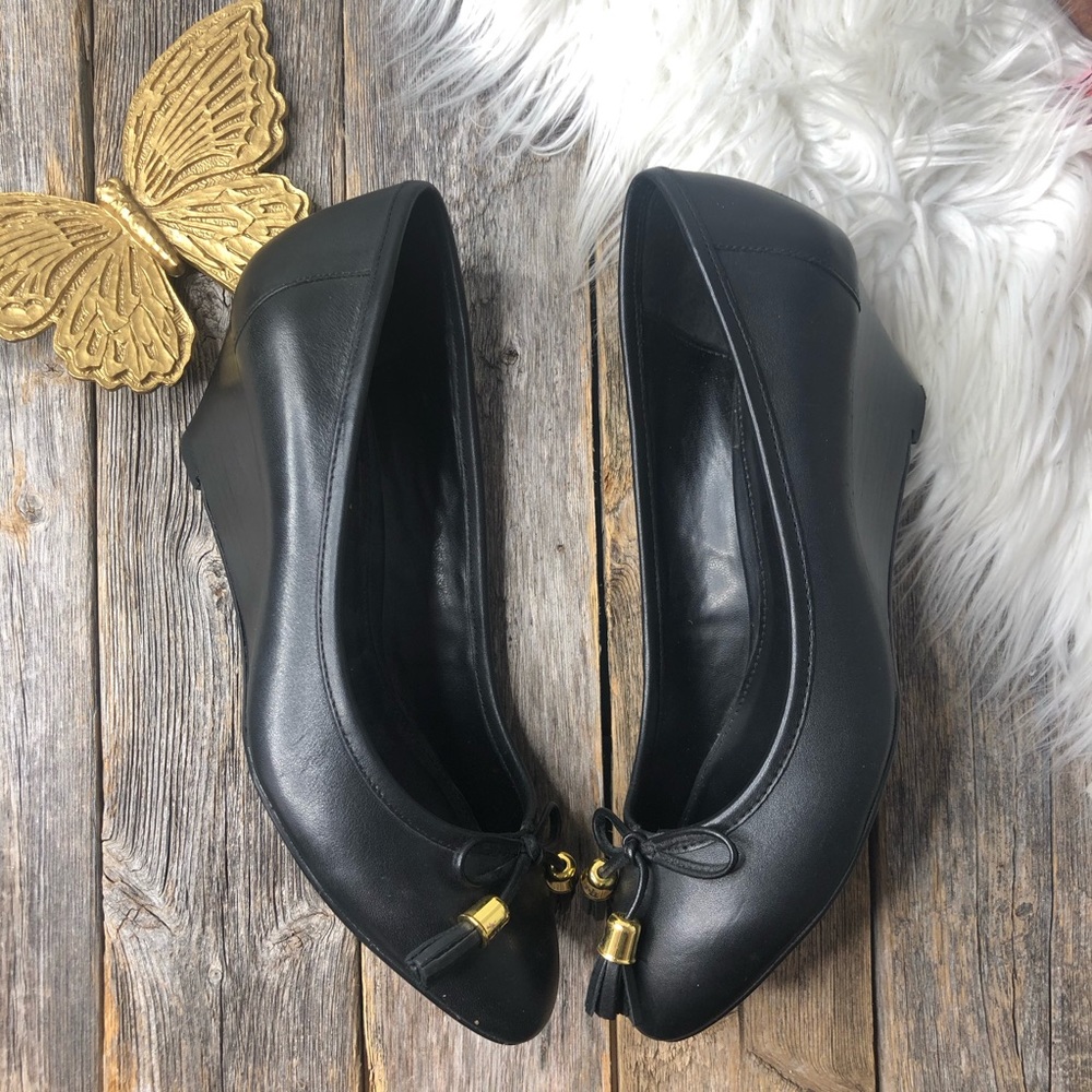 Lauren Ralph Lauren Black Leather Wedges 8.5B Bow